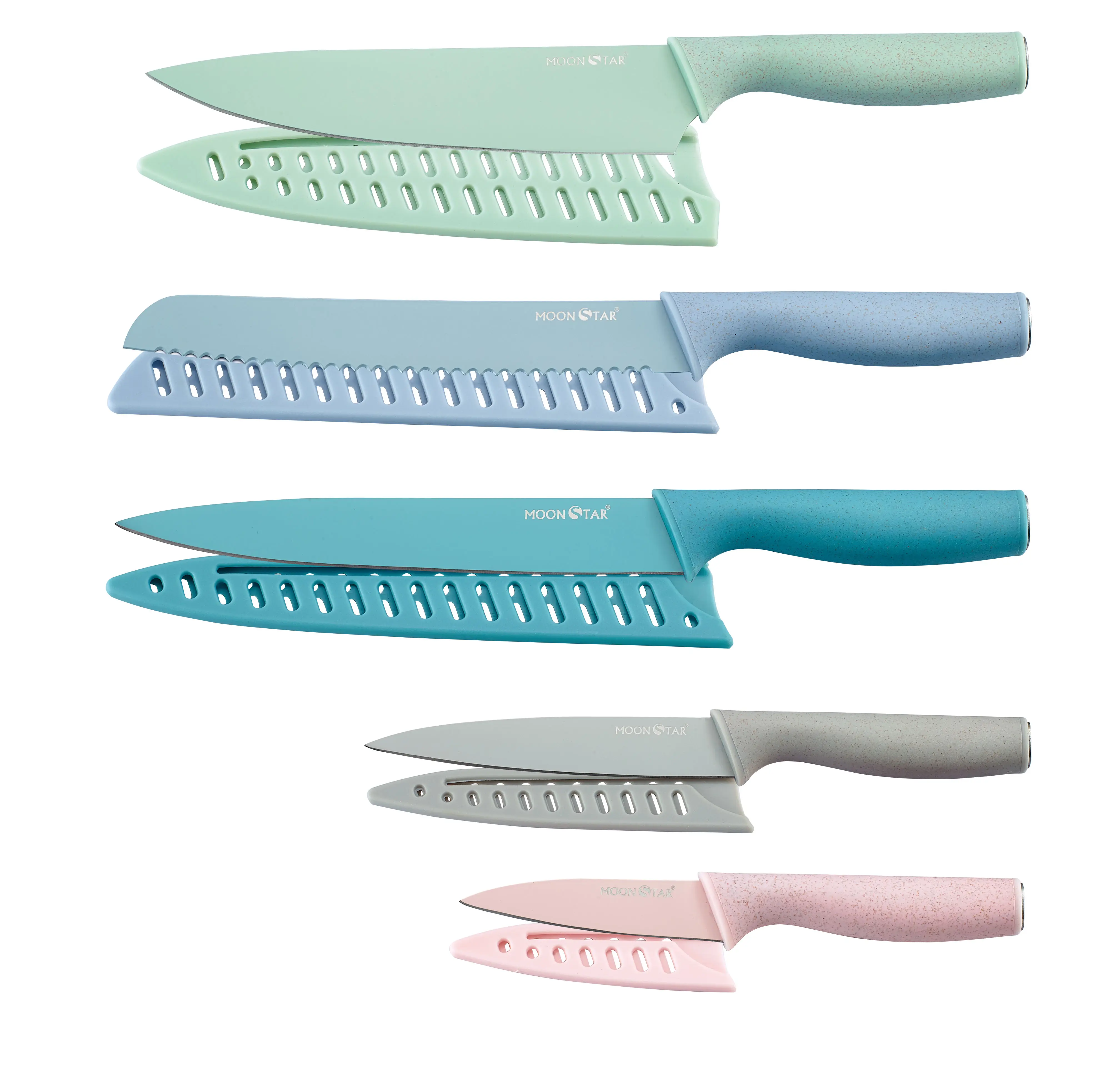 Popular 10pcs Color Wheat Straw Material Kitchen Knife Set With Knife Cover Chef Knife Environmental Protection Material