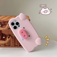 Coque de téléphone en silicone dessin animé cochon avec support coque arrière de protection antichoc souple pour iPhone 11 12 13 14 15 Pro Max