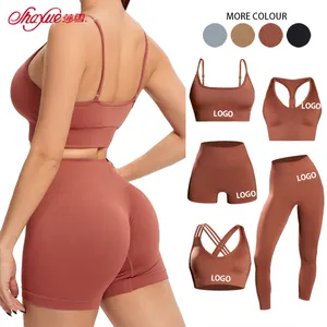 Factory Supply Ladies Seamless Halter Neck Cross Back Set High Impact Sports Bra Yoga Active Gym Wear For Women