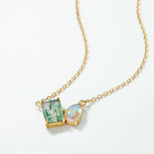 Collana da Donna con Pendente Quadrato <span class=keywords><strong>in</strong></span> Agata Verde Muschio e Opale, <span class=keywords><strong>Argento</strong></span> Sterling S925, Classica Catena a Clavicola con Fiore di Ghiaccio, Vendita <span class=keywords><strong>all</strong></span>'<span class=keywords><strong>Ingrosso</strong></span> - Product Image 2