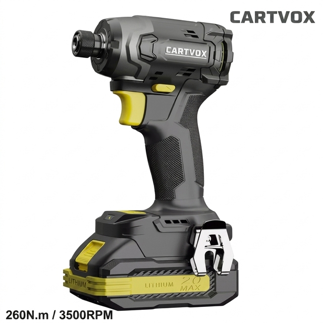 CARTVOX 260N.m High Torque Brushless Impact Driver 20V Cordless Power Tools 114mm Compact Body Professional CT1826D