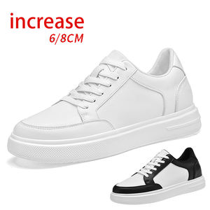 Chaussures de mode pour hommes à semelle invisible de 8 cm, en cuir de vachette pleine fleur, blanches, respirantes, avec semelle intermédiaire en EVA, décontractées - Product Image 1