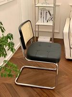 Chaise de salle à manger moderne et stable, portable, avec assise en cuir canné, sans accoudoirs, à cadre métallique cantilever, pour la maison, le bureau, l'appartement, le bar à domicile