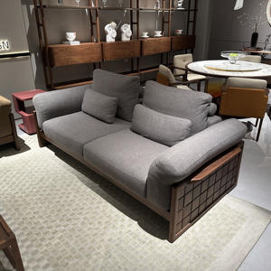 ชุดโซฟาหนังวอลนัทเหนือระดับไฮเอนด์สไตล์จีนดั้งเดิมดีไซน์เรียบง่ายสำหรับโซฟาในห้องนั่งเล่นโรงแรม - Product Image 1