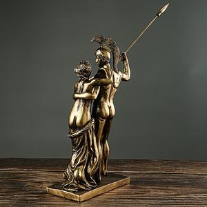 Sculture d'arte in resina bronzo greco Achille statuetta antico guerriero romano con figure di amante per la decorazione della casa artigianato - Product Image 3