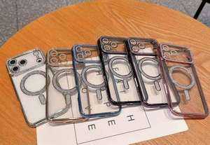 Funda de Teléfono de Lujo con Diamantes Electrochapados, Resistente a Golpes, para 17 16 15 14 Pro Max, Carga Inalámbrica, Magnética, Transparente, TPU - Product Image 6