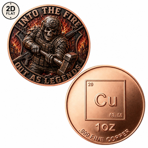 Moneta personalizzata in rame puro 999 da 1 oz, design Teschio Soldato 'Into The Fire Out As Legends', moneta commemorativa da collezione adatta per - Product Image 1