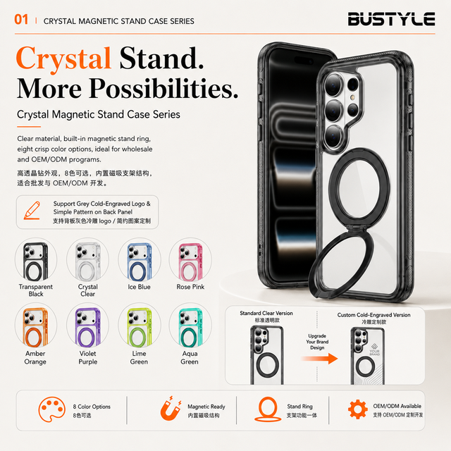 Wholesale Crystal Clear Magnetic Ring Stand Phone Case for Samsung S26 Ultra S25 Shockproof 360 Rotation Kickstand Mobile Cover