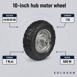 Motore mozzo GOLDGUN da 10 pollici 500W con pneumatici, 24V 36V 48V 5Nm, per tosaerba elettrici e scooter - Product Image 2
