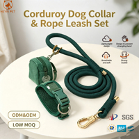 Collier et laisse en velours côtelé doux pour chien avec porte-sac à déjections assorti, ensemble de promenade réglable pour chiens de toutes tailles