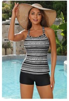 Tankini rayé deux pièces, maillot de bain modeste avec contrôle du ventre, nouvelle collection UE/US