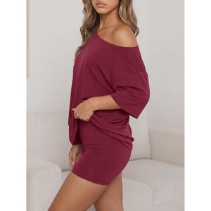 Fisoew Womens 2 Piece Lounge <b>Set</b> Oversized T Shirt Biker Shorts Summer Casual Matching Outfit Breathable <b>Knitted</b> <b>Set</b> - Product Image 3