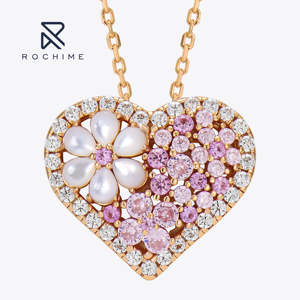Rochime pembe taş elmas anne-of-inci çiçek kalp kolye kadınlar için 925 gümüş zirkon güzel takı - Product Image 1