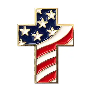 دبوس على شكل صليب مسيحي على شكل علم أمريكي دبوس جديد يصلح كهدية مناسب للقبعة دبوس معدني مطلي بالمينا لين