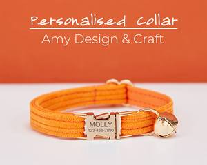 ชุดผูกโบว์ผ้าลูกฟูกสีส้มปลอกคอแมวทำด้วยมือและสายจูงป้ายชื่อส่วนบุคคลสายจูงกระดิ่งทองของขวัญสำหรับสัตว์เลี้ยง - Product Image 2