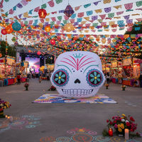 QIQU Décoration publicitaire gonflable Calavera Sugar Skull, 13 pieds de haut, imperméable et résistante aux intempéries, pour le Jour des Morts