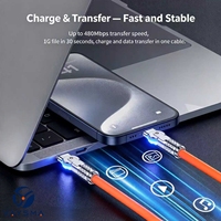 Double 180 °   Câble USB-C rotatif, charge rapide PD 60W, connecteur en alliage de zinc avec lumière LED, câble en silicone pour téléphone, ordinateur portable, jeux