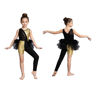 Justaucorps scintillant pour filles avec jupe en tulle, paillettes, plissé asymétrique en maille, une jambe, costume de danse pour récital et compétition, personnalisable - Product Image 2
