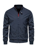 Blouson Bomber Homme Printemps-Automne en Toile Légère avec Col Montant, Fermeture Éclair et Logo, Style Streetwear, en Polyester, pour la Vente en Gros