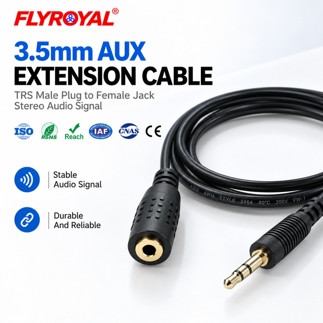 3.5mm TRS Male Plug to Female Jack Black PVC Stereo Audio Signal 1m 2m 3m 5m OEM Custom 3.5mm Aux Extension Cable