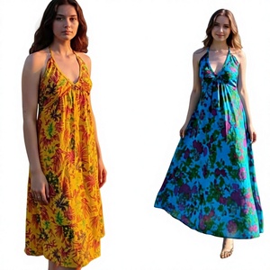 Women's Casual Floor-Length <b>Bohemian</b> Simple Sleeveless Navy Blue 100% Cotton Straight Silhouette Breathable Summer Party <b>Dress</b> - Product Image 1