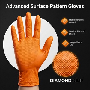 Gants en nitrile orange robustes, taille M, 8,5 MIL, texture diamant antidérapante, sans poudre, manchette droite - Product Image 2