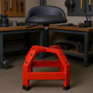 Tabouret pivotant pneumatique robuste pour mécaniciens, siège roulant rouge, chaise industrielle pour atelier - Product Image 2