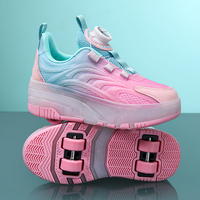 Patins à roulettes ajustables à quatre roues lumineuses pour enfants, avec tige en coton et doublure en maille, durables, respirants, chaussures de sport tendance