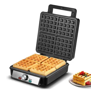 Thép Không Gỉ Bỉ Waffle Maker Vuông 4 Lát Waffle Making Machine Sắt Điều Chỉnh Nhiệt Độ Điện Waffle Sắt