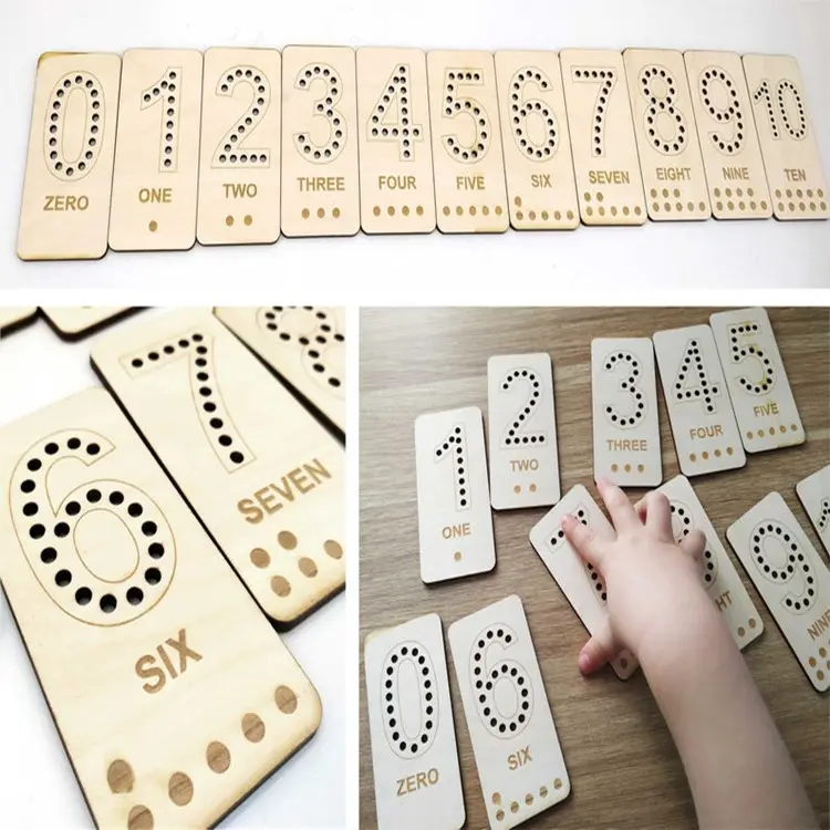 Wooden Numbers Math Educational Lacing Toy  Montessori Counting Learning Board