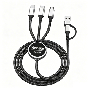 Custom Glow Multi Phone Charger Fast Charging Nylon Universal <b>USB</b> PD <b>3</b> 5 in 1 Led Light up logo <b>Cable</b> for Promotional Gifts - Product Image 1