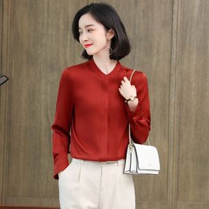 Camisas ajustadas de seda para mujer Diseño novedoso y de moda Tejido con cuello levantado y decoración de botones Colección de primavera - Product Image 2