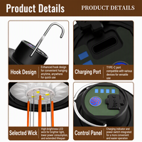 Lanterne de camping LED portable rechargeable, lampe de tente à lumière chaude avec affichage de la puissance de la batterie et crochet de suspension pour la randonnée en plein air