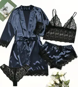 Sfy1133 conjunto feminino sexy de renda, roupão de banho para mulheres, lingerie sexy multipeça