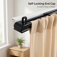 Rail de rideau télescopique en aluminium noir sans découpe, réglable, extensible, silencieux et fluide, 0,65-5,1 m, fixation murale ou plafond