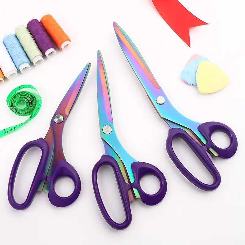 Professional stainless steel Rainbow Coating sewing tailor scissors for fabric cloth cutting scissors household scissors