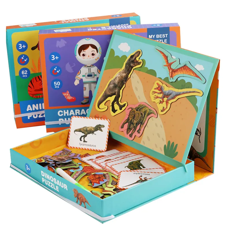 3D木製パズル漫画動物子供認知ジグソーパズル子供のための木製おもちゃ赤ちゃんパズルおもちゃゲームボックス付き