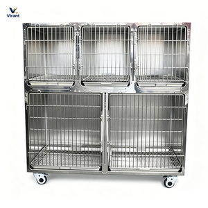 Cage vétérinaire en <span class=keywords><strong>acier</strong></span> inoxydable 304 de qualité médicale avec structure à 2 niveaux, porte en treillis métallique et plateau à déchets extractible - Product Image 4