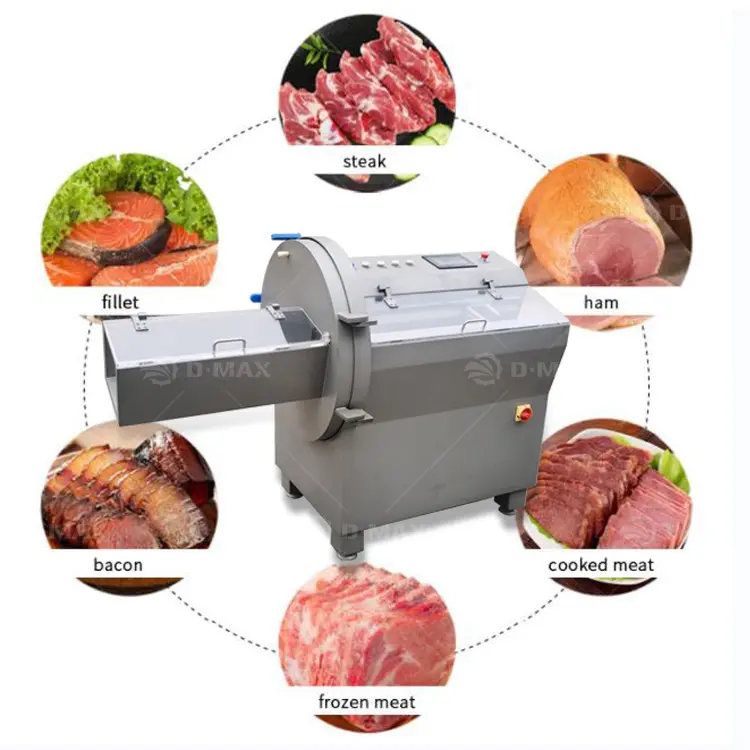वाणिज्यिक सॉसेज स्लाइसर बेकन फ्रोजन बीफ पोर्क मांस स्टेक काटने वाली स्लाइसिंग मशीन मांस प्रसंस्करण मशीन