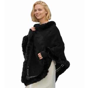 Châle en fausse fourrure florale pour femme, chaud, à manches chauve-souris, en fourrure de lapin artificielle, pour Noël et le Nouvel An - Product Image 2