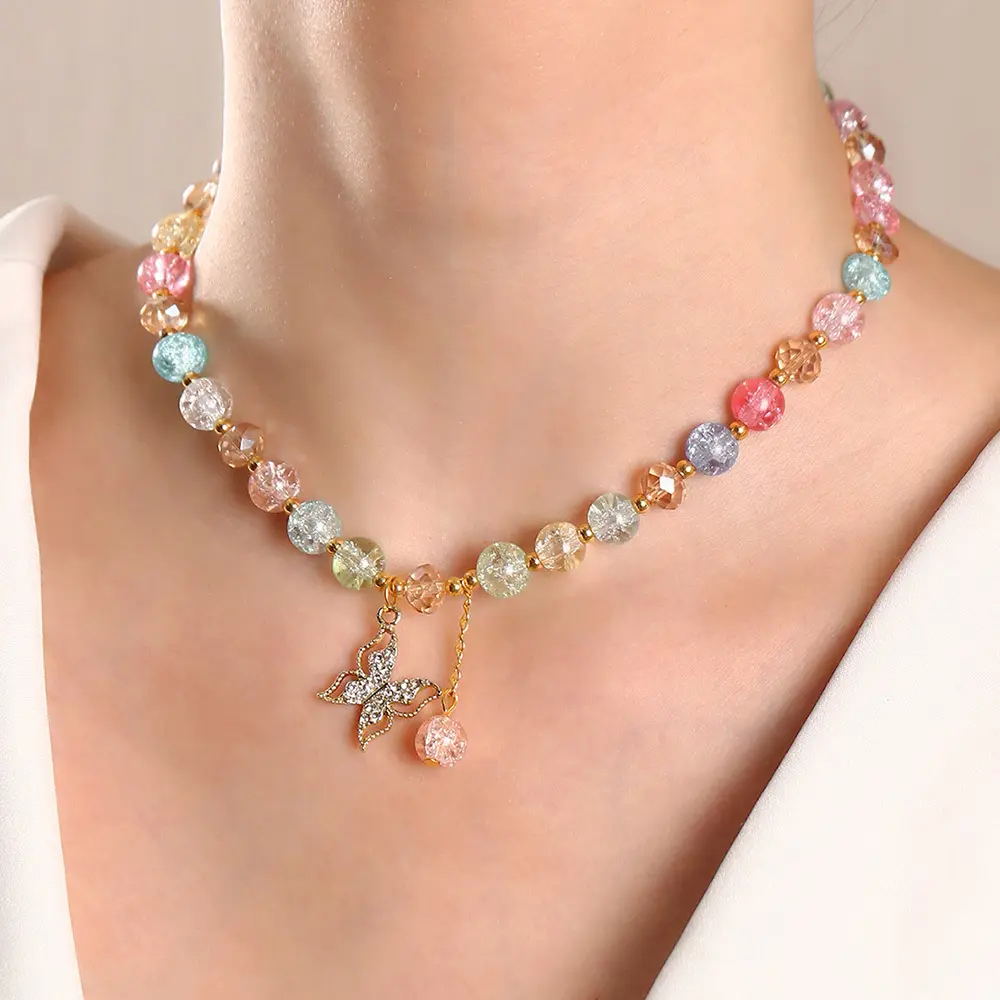 2022 Temperament Transparente Farbe Perlen Glasperlen Schlüsselbein Kette Halskette