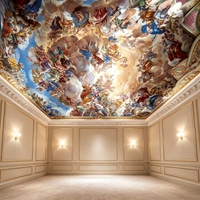 Papier peint religieux baroque pour plafond, fresque murale Ciel et Anges pour salon de villa, hall d'hôtel, salle à manger, salon de club, couloir