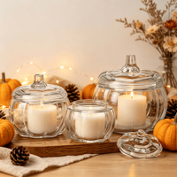 Nouveau style : Pots de rangement citrouille, coupelles créatives pour bougies parfumées avec couvercle en verre, pots à bibelots, bougeoirs en verre, lanternes, pots à bougies