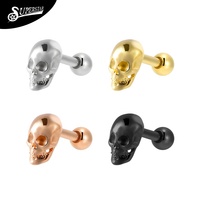 Boucles d'oreilles clous en acier inoxydable 316L pour enfants, forme crâne et cœur, pour cartilage et os de l'oreille, par Superstar Custom