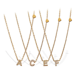 Collier avec pendentif lettre en acier inoxydable plaqué or 18 carats avec incrustation de zircon, bijoux tendance, cadeau pour femmes - Product Image 5