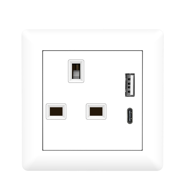 Leishen BS UKCA Listed 55*55 mm UK British Standard 13A Single Wall Socket Power Plug Electrical Socket With 2 USB Port & Switch