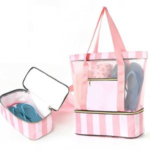Sac de plage en maille avec compartiment séparé pour articles secs et humides, fond imperméable, grand sac de sport en tissu Oxford - Product Image 1