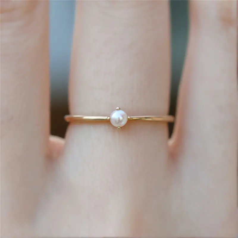 14K Gold Pearl Rings women pearl simple rings