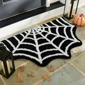 Benutzer definierte runde flauschige dekorieren Spinnennetze für Halloween Maschinen wasch barer saugfähiger Teppich zottelig Area Teppich Anti-Rutsch-Matte