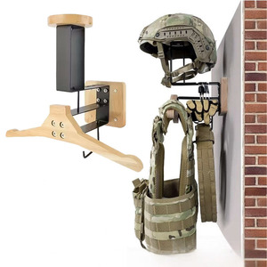 Support mural en bois pour casque avec crochets pour le rangement des casques et vestes de moto - Product Image 2